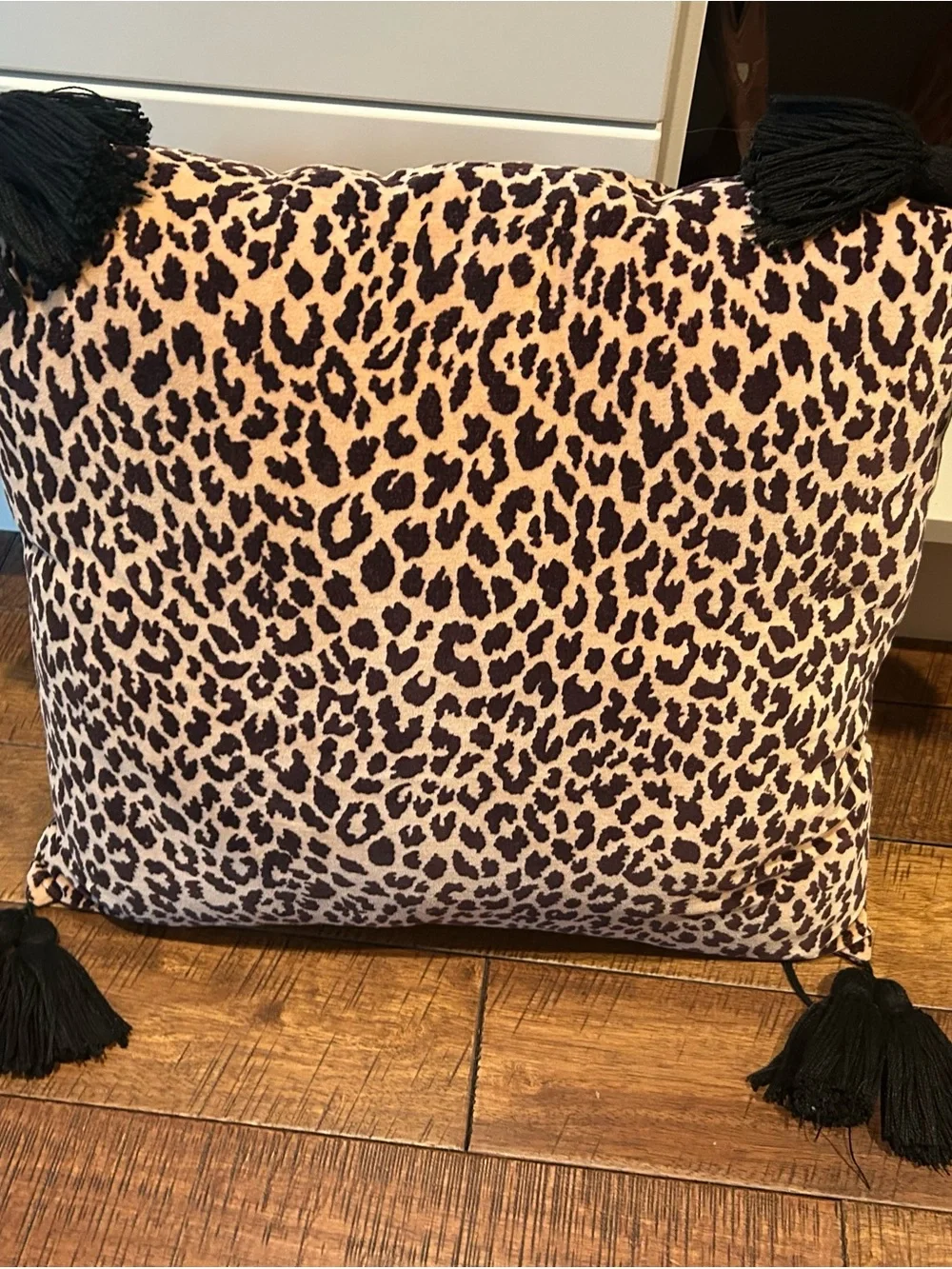Leopard Print Tassel Decorative Pillow - Black & Tan
